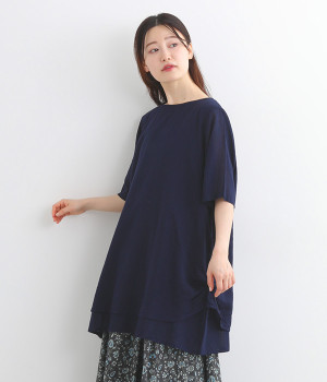 シングルガーゼ　2枚重ねチュニック(藍-ONESIZE)
