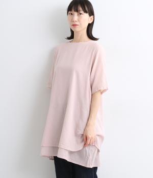 シングルガーゼ　2枚重ねチュニック(ライトピンク-ONESIZE)
