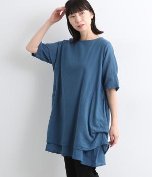 シングルガーゼ　2枚重ねチュニック(ブルー-ONESIZE)
