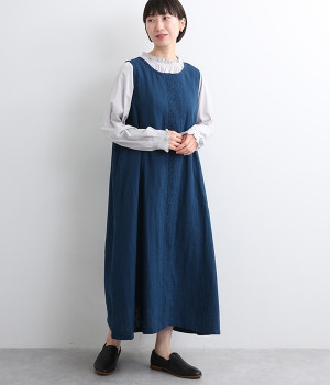 ダブルガーゼ　切替えジャンパースカート(夏藍-ONESIZE)
