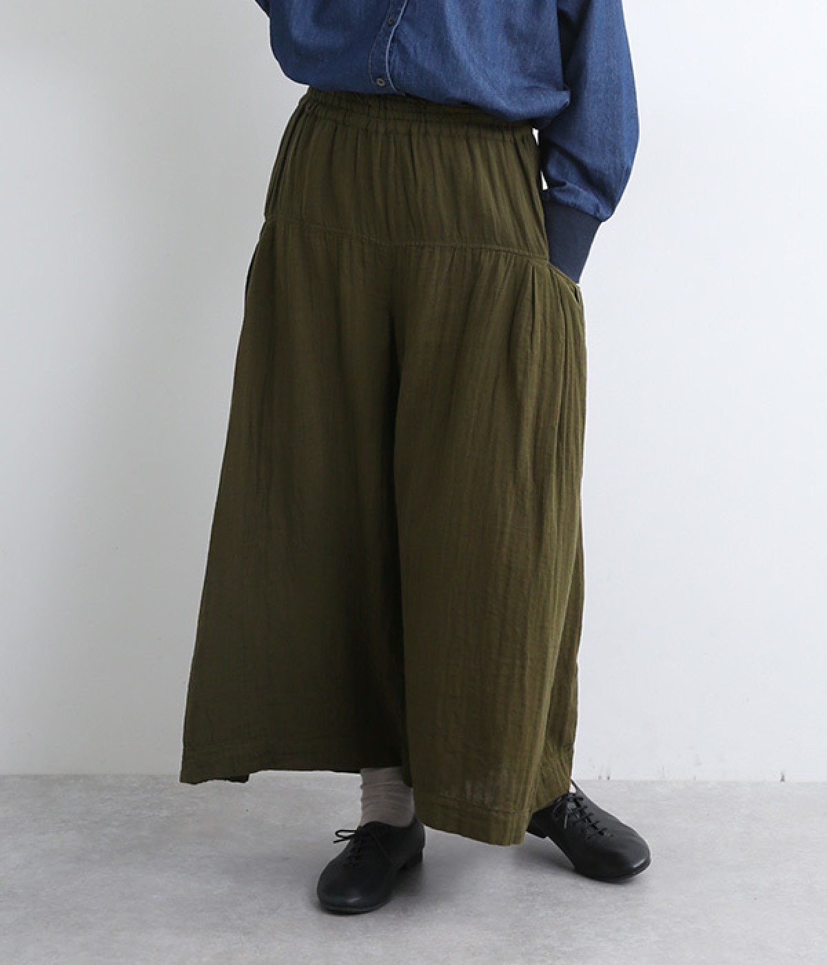 ダブルガーゼポケットタックパンツ(カーキ-ONESIZE)