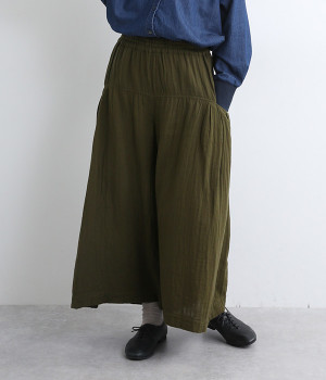 ダブルガーゼポケットタックパンツ(カーキ-ONESIZE)