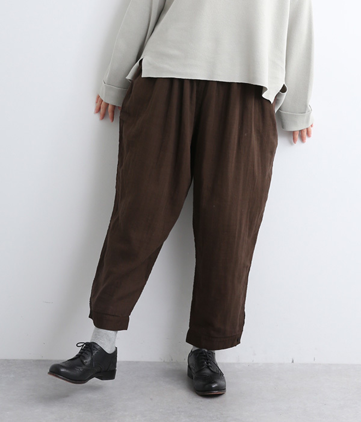 トリプルガーゼ裾カフスパンツ(こげ茶-ONESIZE)