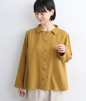 ダブルガーゼ襟刺しゅうスクエアーブラウス(イチョウ-F)
