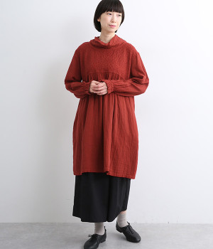ダブルガーゼ胸切替チュニック(赤-ONESIZE)