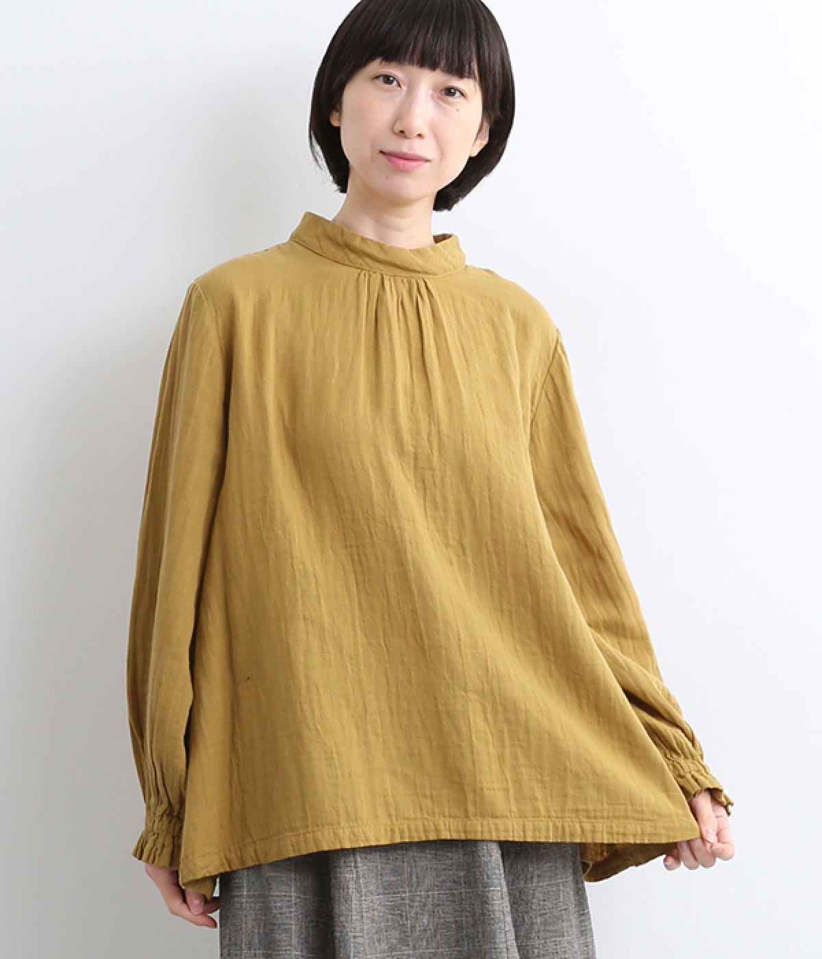 ダブルガーゼハイネックギャザープルオーバー(イチョウ-ONESIZE)