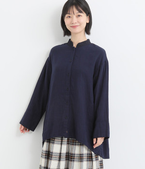 トリプルガーゼスタンドカラーブラウス(藍-ONESIZE)