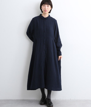 ダブルガーゼ襟刺しゅうシャツワンピース