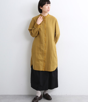 ダブルガーゼバンドカラー前開きワンピース(イチョウ-ONESIZE)