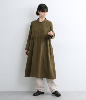 ダブルガーゼショールカラーワンピース(オリーブ-F)