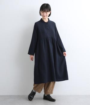 ダブルガーゼショールカラーワンピース(藍-F)