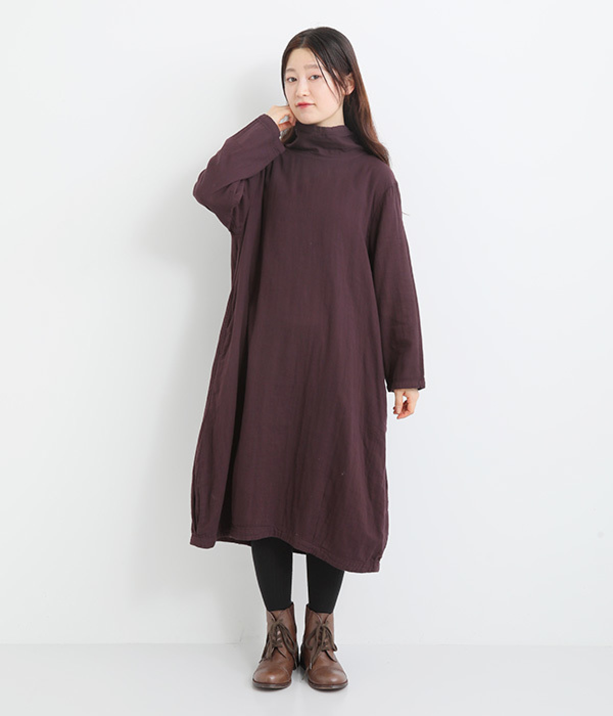 トリプルガーゼバルーンワンピース(ボルドー-ONESIZE)