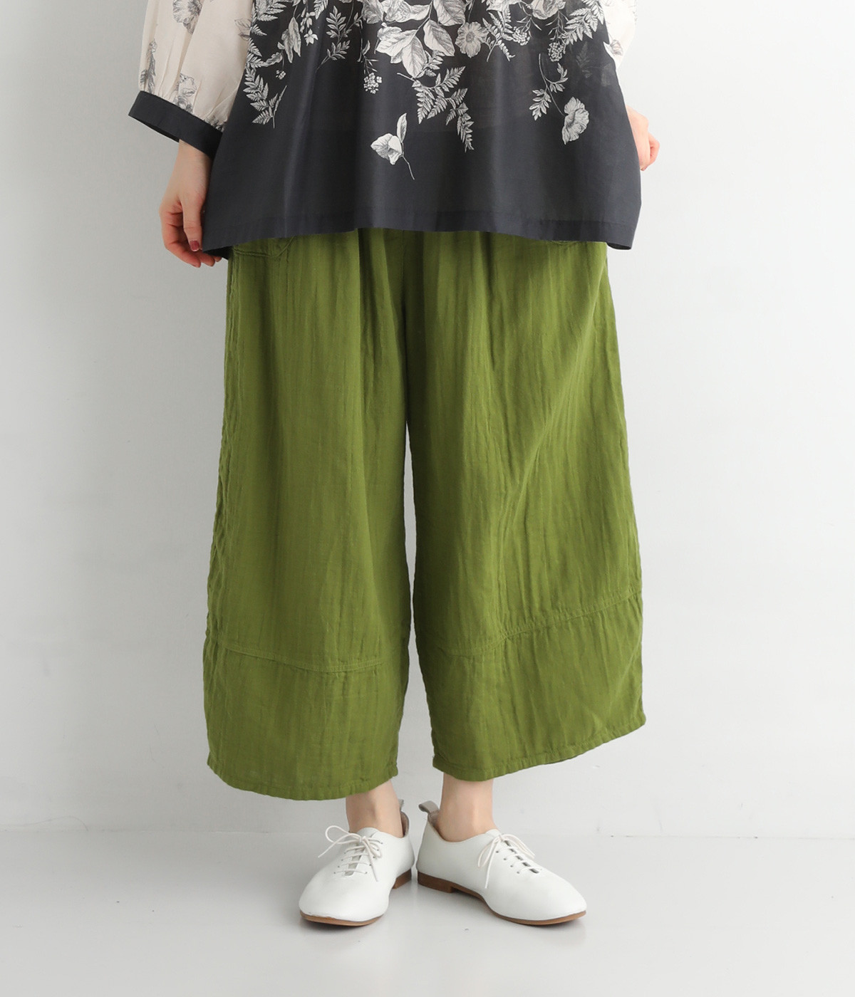 ダブルガーゼ　七分丈ピエロパンツ(ライトグリーン-ONESIZE)