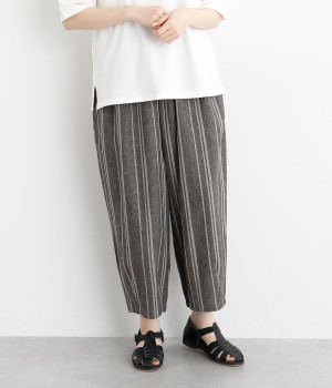 コットンリネンストライプパンツ(チャコールグレー-ONESIZE)