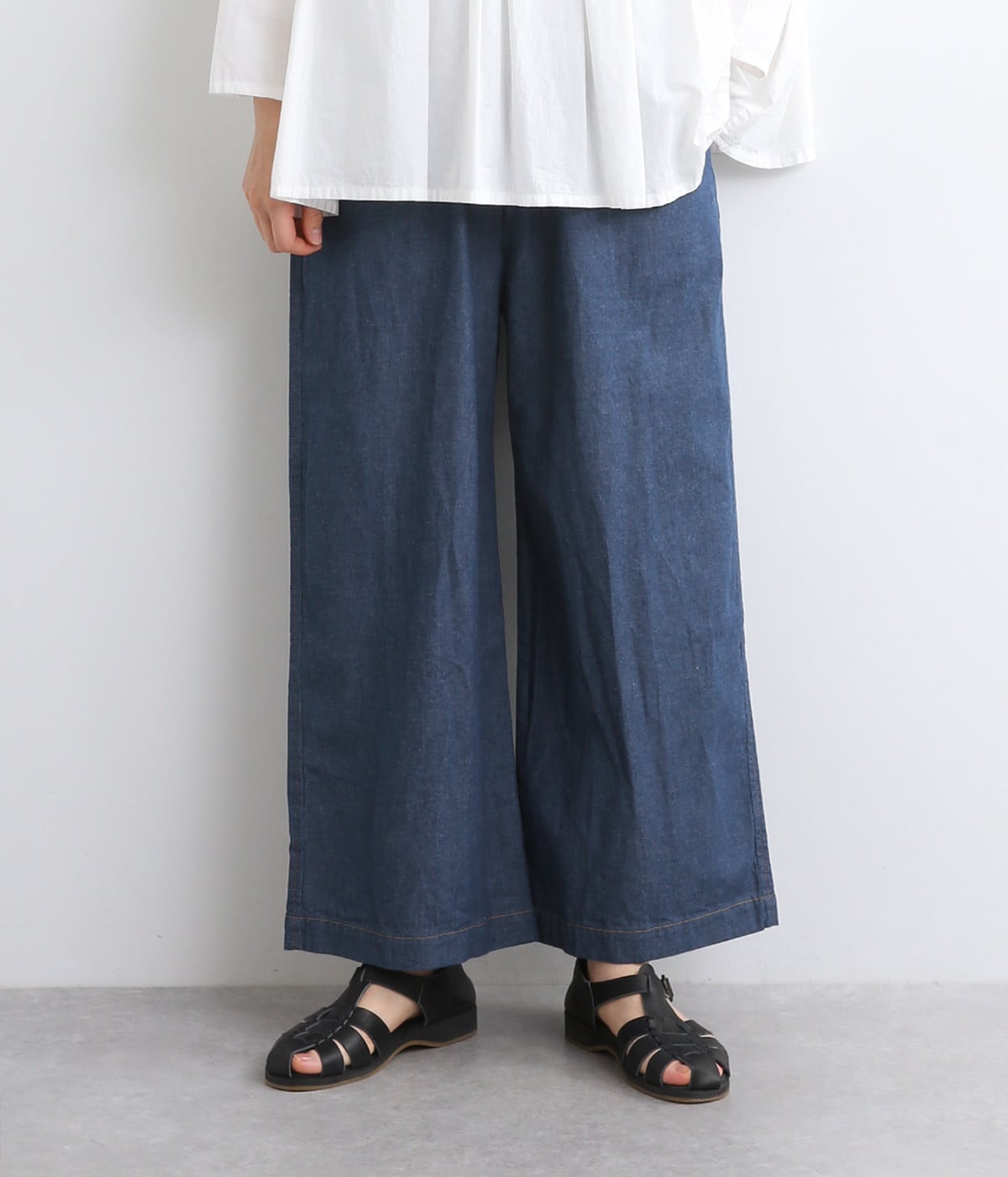 コットンデニムワイドパンツ(インディゴ-ONESIZE)