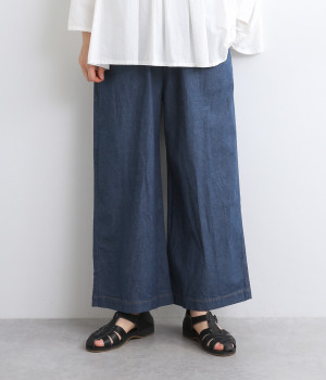 コットンデニムワイドパンツ(インディゴ-ONESIZE)