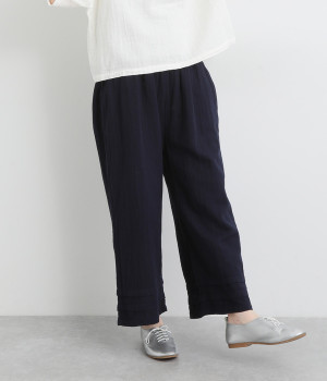 Wガーゼ裾タックワイドパンツ(藍-ONESIZE)