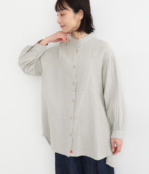 コットンWガーゼ胸切替チュニックブラウス(ライトグレー-ONESIZE)