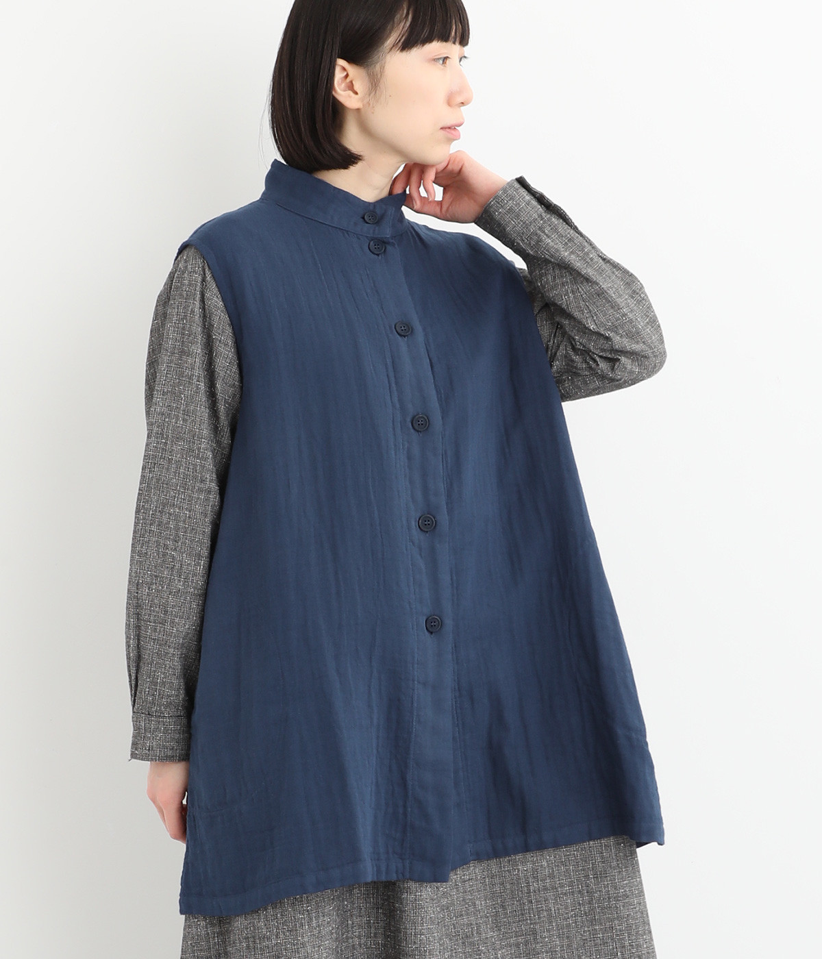 コットンWガーゼチュニックベスト(夏藍-ONESIZE)