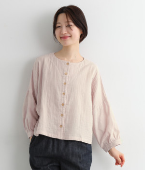 コットンWガーゼ袖切替ブラウス(ライトピンク-ONESIZE)
