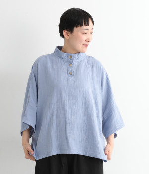 コットンWガーゼハイネックBIGプルオーバー(青フジ-ONESIZE)