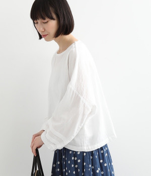 ダブルガーゼ　袖タックショートプルオーバー(オフホワイト-ONESIZE)