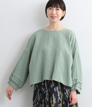 ダブルガーゼ　袖タックショートプルオーバー(ミントグレー-ONESIZE)