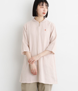 コットンWガーゼ刺繍襟チュニック(ライトピンク-ONESIZE)