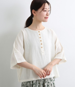 Wガーゼノーカラー多ボタンプルオーバー(キナリ-ONESIZE)