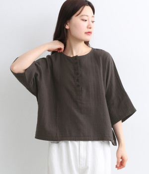 Wガーゼノーカラー多ボタンプルオーバー(スミクロ-ONESIZE)