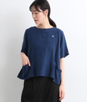 コットンダブルガーゼギャザーポケットプルオーバー(夏藍-ONESIZE)