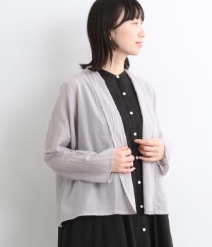 コットンシングルガーゼオープンブラウスカーディガン(ライトグレー-ONESIZE)