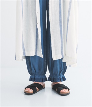 シングルガーゼ　裾レースペチパンツ(ブルー-ONESIZE)
