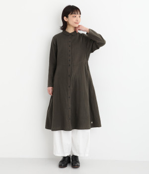 コットンWガーゼ前開き長袖シャツワンピース(スミクロ-ONESIZE)
