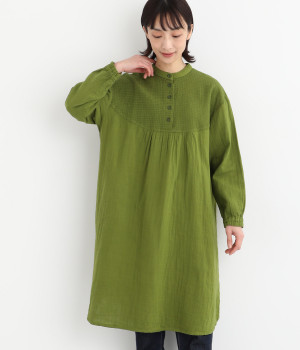 コットンWガーゼバンドカラーワンピース(ライトグリーン-ONESIZE)