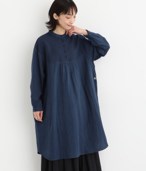 コットンWガーゼバンドカラーワンピース(夏藍-ONESIZE)