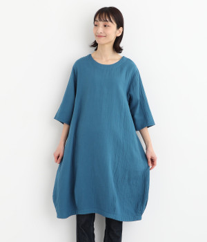 コットンWガーゼバルーンワンピース(ブルー-ONESIZE)