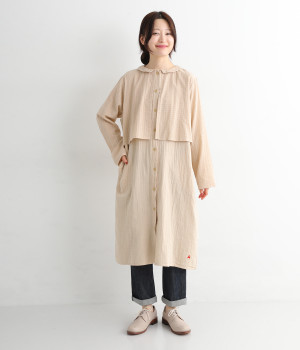コットンWガーゼボレロワンピース(ピンクベージュ-ONESIZE)