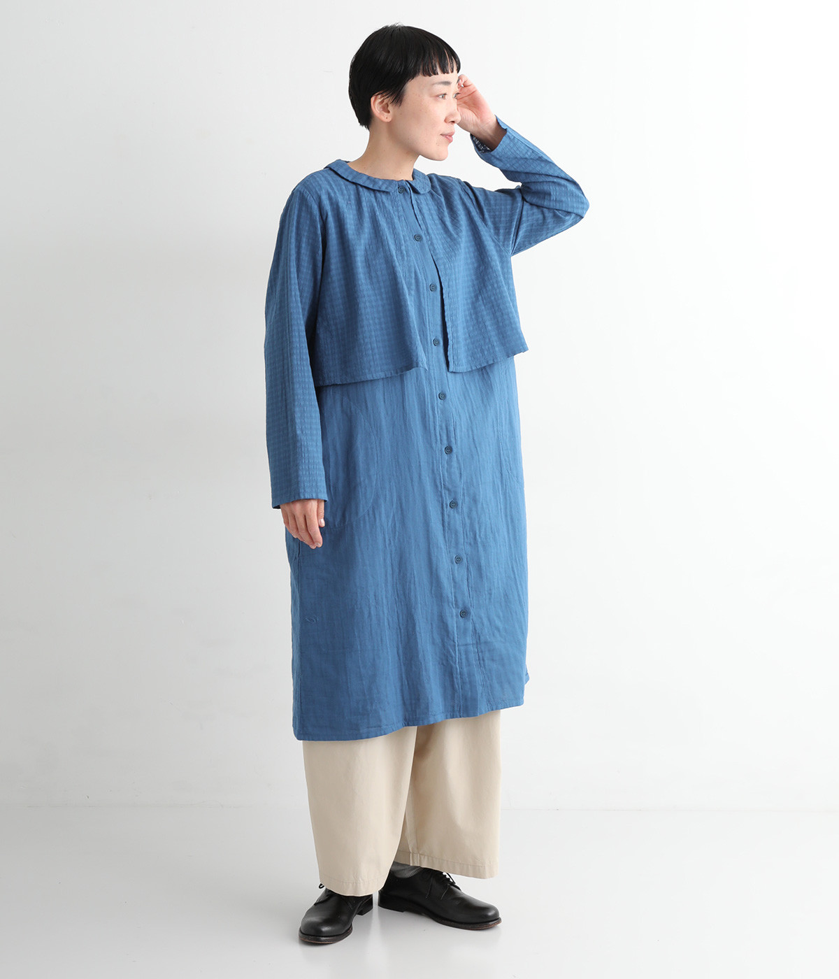 コットンWガーゼボレロワンピース(ブルー-ONESIZE)