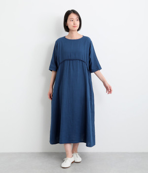 Wガーゼ胸切替襟後ろゴムワンピース(夏藍-ONESIZE)