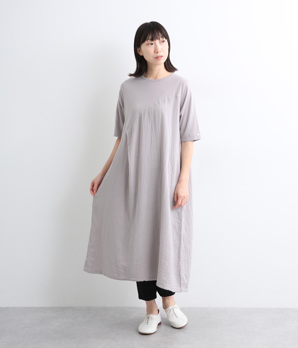 コットンダブルガーゼ×天竺ワンピース(ライトグレー-ONESIZE)