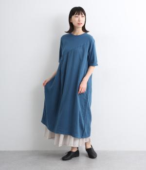 コットンダブルガーゼ×天竺ワンピース(ブルー-ONESIZE)