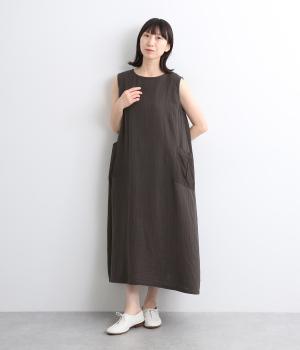 コットンダブルガーゼノースリーブワンピース(墨黒-ONESIZE)
