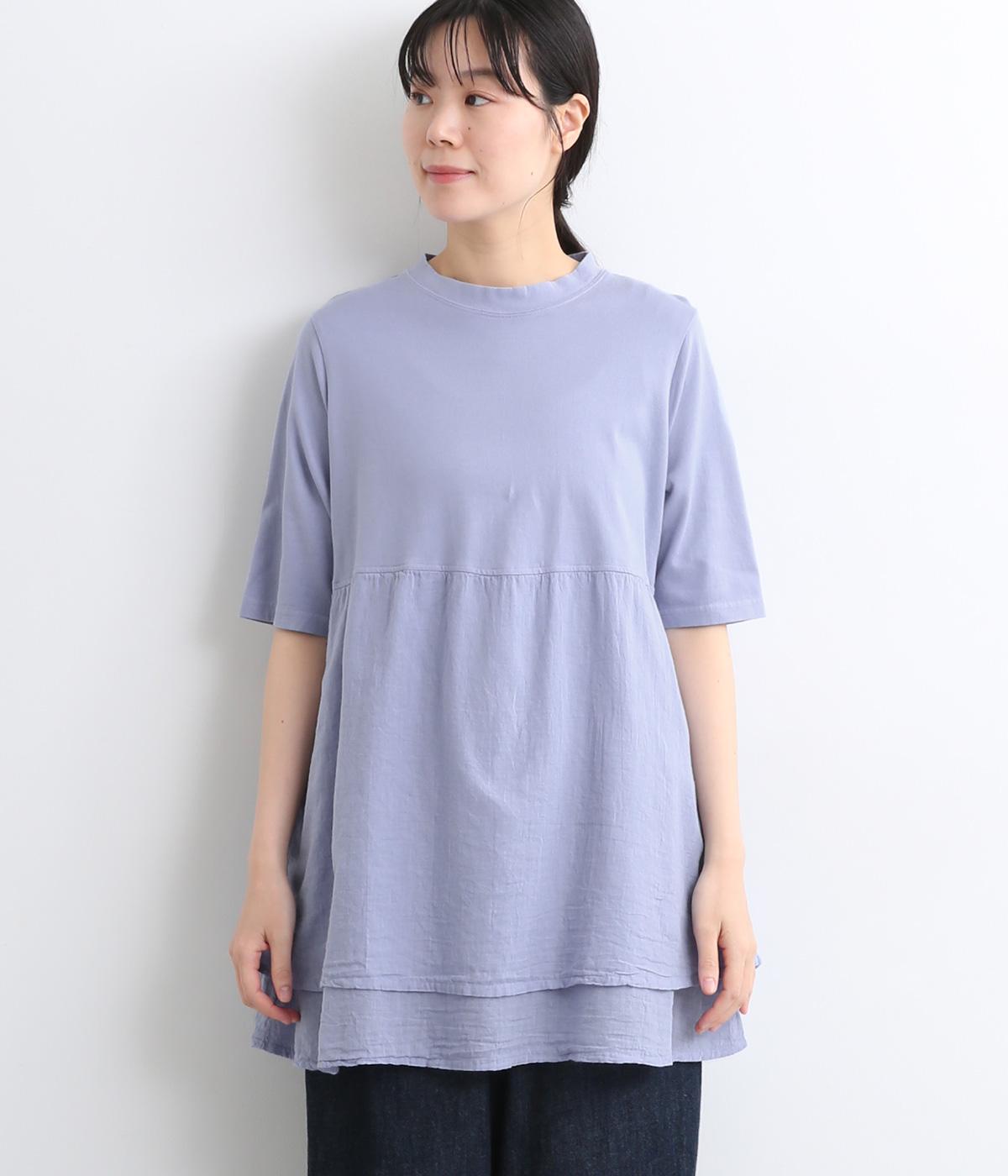 コットンシングルガーゼ×天竺切替チュニック(青フジ-ONESIZE)