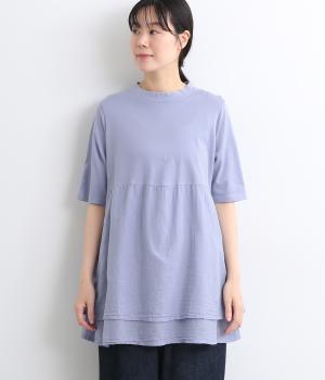 コットンシングルガーゼ×天竺切替チュニック(青フジ-ONESIZE)