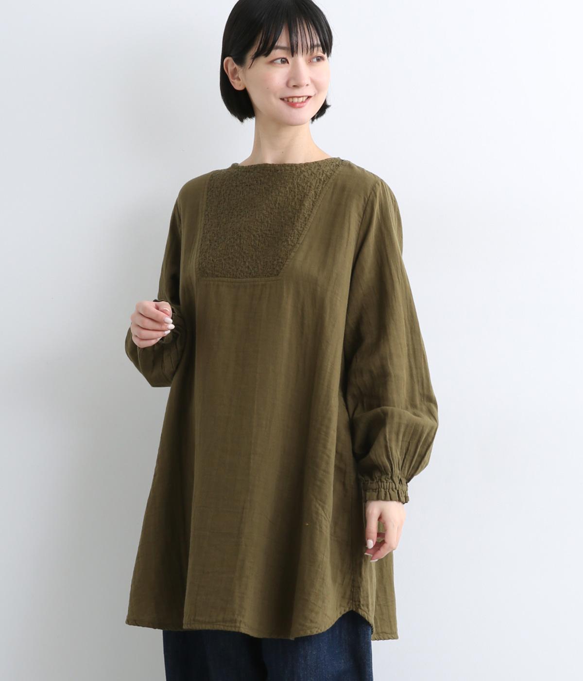 ダブルガーゼ胸切替チュニック(オリーブ-F)