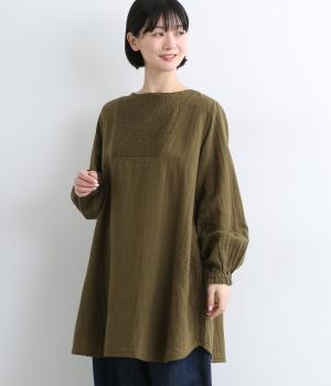 ダブルガーゼ胸切替チュニック(オリーブ-F)