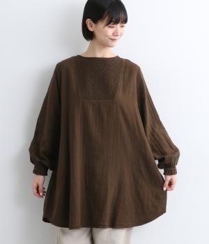 ダブルガーゼ胸切替チュニック(コゲチャ-F)