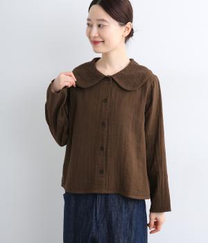 ダブルガーゼ襟刺しゅうブラウス(コゲチャ-F)