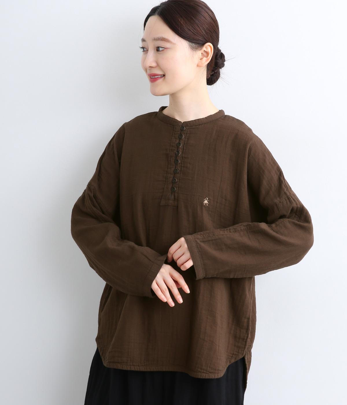 ダブルガーゼループボタンプルオーバー(コゲチャ-F)